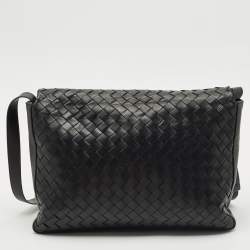 Bottega Veneta Black Intrecciato Leather Messenger Bag