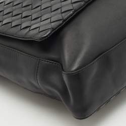 Bottega Veneta Black Intrecciato Leather Messenger Bag