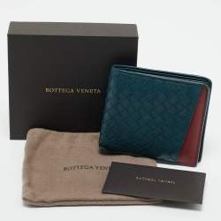 Bottega Veneta Blue/Red Intrecciato Leather Bifold Wallet