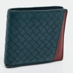 Bottega Veneta Blue/Red Intrecciato Leather Bifold Wallet
