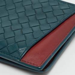 Bottega Veneta Blue/Red Intrecciato Leather Bifold Wallet