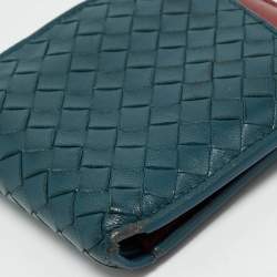 Bottega Veneta Blue/Red Intrecciato Leather Bifold Wallet