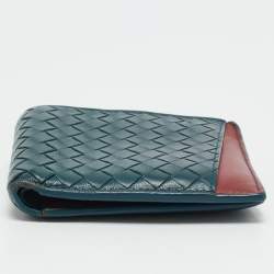 Bottega Veneta Blue/Red Intrecciato Leather Bifold Wallet