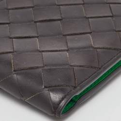 Pre Owned Bottega Veneta Dark Brown Intrecciato Leather Bifold Wallet