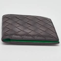 Pre Owned Bottega Veneta Dark Brown Intrecciato Leather Bifold Wallet