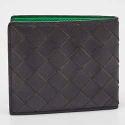 Pre Owned Bottega Veneta Dark Brown Intrecciato Leather Bifold Wallet