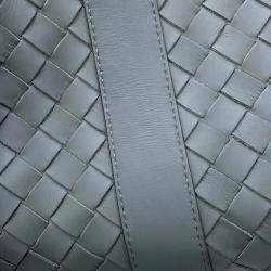Pre Owned Bottega Veneta Intrecciato 2Way Business Bag Gray Leather