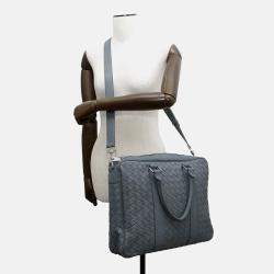 Pre Owned Bottega Veneta Intrecciato 2Way Business Bag Gray Leather