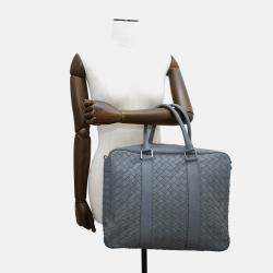 Pre Owned Bottega Veneta Intrecciato 2Way Business Bag Gray Leather