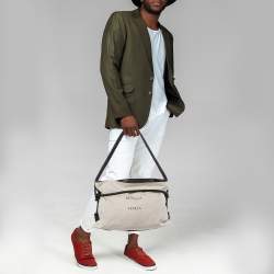 Pre Owned Bottega Veneta Beige/Black Canvas and Leather Quadronno Bag