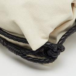 Pre Owned Bottega Veneta Beige/Black Canvas and Leather Quadronno Bag