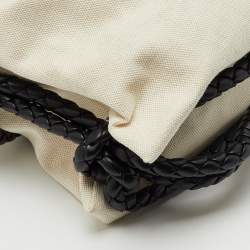 Pre Owned Bottega Veneta Beige/Black Canvas and Leather Quadronno Bag