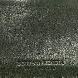 Pre Owned Bottega Veneta Dark Green Intrecciato Leather Bifold Wallet