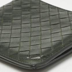 Pre Owned Bottega Veneta Dark Green Intrecciato Leather Bifold Wallet