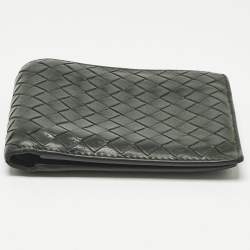 Pre Owned Bottega Veneta Dark Green Intrecciato Leather Bifold Wallet