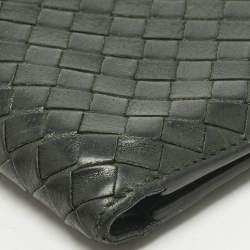 Pre Owned Bottega Veneta Dark Green Intrecciato Leather Bifold Wallet