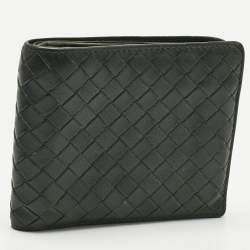 Pre Owned Bottega Veneta Dark Green Intrecciato Leather Bifold Wallet