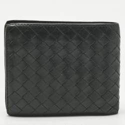 Pre Owned Bottega Veneta Dark Green Intrecciato Leather Bifold Wallet
