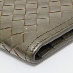 Pre Owned Bottega Veneta Olive Green Intrecciato Leather Bifold Wallet