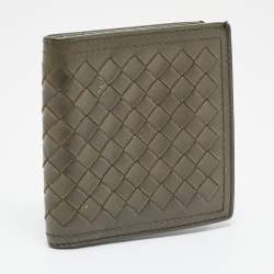 Pre Owned Bottega Veneta Olive Green Intrecciato Leather Bifold Wallet