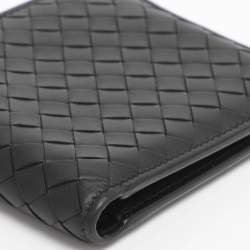 Pre Owned Bottega Veneta Black Leather Intrecciato Bifold Wallet