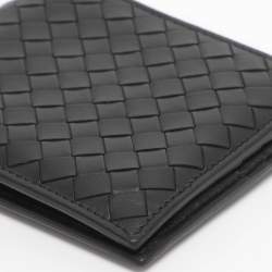 Pre Owned Bottega Veneta Black Leather Intrecciato Bifold Wallet