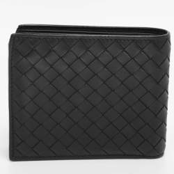 Pre Owned Bottega Veneta Black Leather Intrecciato Bifold Wallet