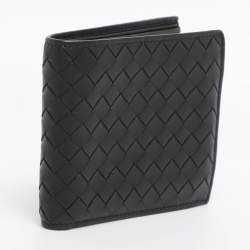 Pre Owned Bottega Veneta Black Leather Intrecciato Bifold Wallet