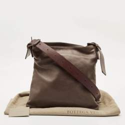 Pre Owned Bottega Veneta Dark Beige Leather Messenger Bag