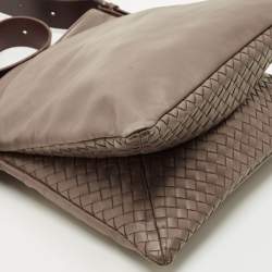 Pre Owned Bottega Veneta Dark Beige Leather Messenger Bag