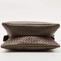 Pre Owned Bottega Veneta Dark Beige Leather Messenger Bag