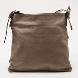 Pre Owned Bottega Veneta Dark Beige Leather Messenger Bag