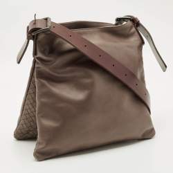 Pre Owned Bottega Veneta Dark Beige Leather Messenger Bag