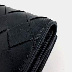 Pre Owned Bottega Veneta Black Leather Mesh Long Wallet