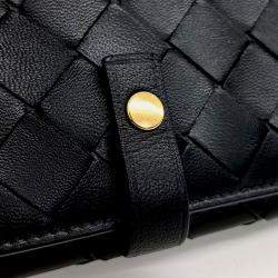 Pre Owned Bottega Veneta Black Leather Mesh Long Wallet