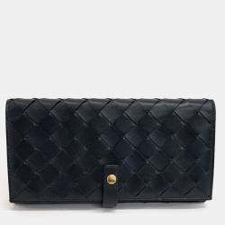 Pre Owned Bottega Veneta Black Leather Mesh Long Wallet