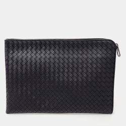 Pre Owned Bottega Veneta Black Leather mesh clutch