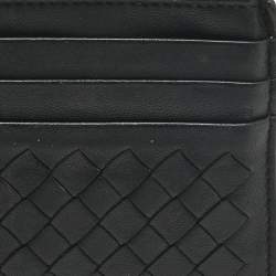 Pre Owned Bottega Veneta Black Intrecciato Leather Zip Card Holder