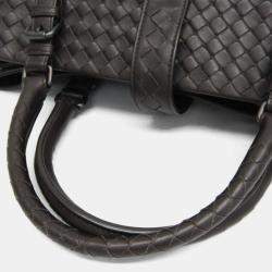 Pre Owned Bottega Veneta Intrecciato Leather Handbag Tote Bag Dark Brown