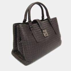 Pre Owned Bottega Veneta Intrecciato Leather Handbag Tote Bag Dark Brown