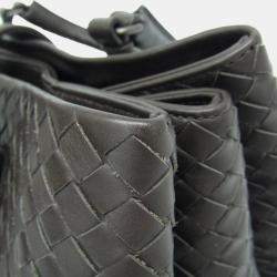 Pre Owned Bottega Veneta Intrecciato Leather Handbag Tote Bag Dark Brown
