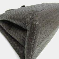 Pre Owned Bottega Veneta Intrecciato Leather Handbag Tote Bag Dark Brown