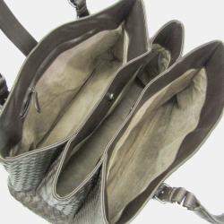 Pre Owned Bottega Veneta Intrecciato Leather Handbag Tote Bag Dark Brown