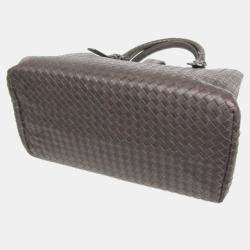 Pre Owned Bottega Veneta Intrecciato Leather Handbag Tote Bag Dark Brown