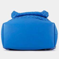 Pre Owned Bottega Veneta Intrecciato Backpack Blue Leather