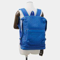 Pre Owned Bottega Veneta Intrecciato Backpack Blue Leather
