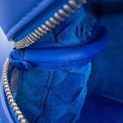 Pre Owned Bottega Veneta Intrecciato Backpack Blue Leather