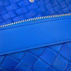 Pre Owned Bottega Veneta Intrecciato Backpack Blue Leather