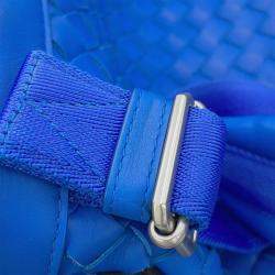 Pre Owned Bottega Veneta Intrecciato Backpack Blue Leather