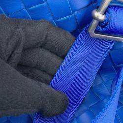 Pre Owned Bottega Veneta Intrecciato Backpack Blue Leather